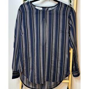Ottod'Ame Italy Cotton Silk Stripe Blouse 4 Blue Gray Sheer Keyhole Quiet Luxury